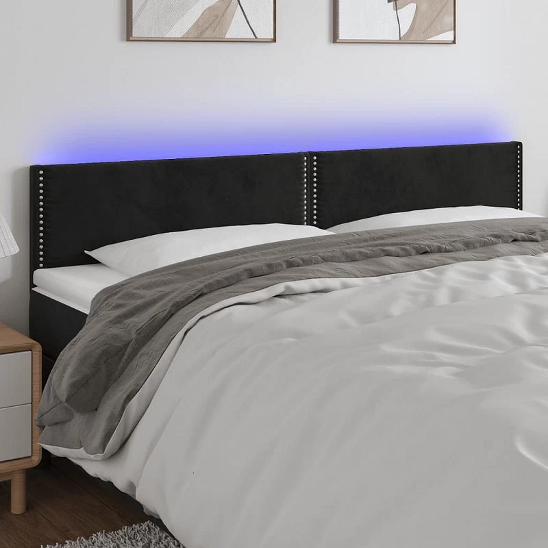 Acquista Testiera a LED Nera 200x5x78/88 cm in Velluto con riferimento GHV-3121540 della ditta GARDENHOME