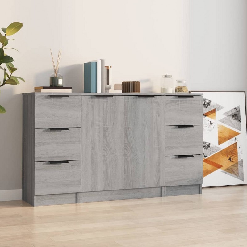 Acquista Credenze 3 pz Grigio Sonoma in Legno Multistrato con riferimento GHV-3115842 della ditta GARDENHOME