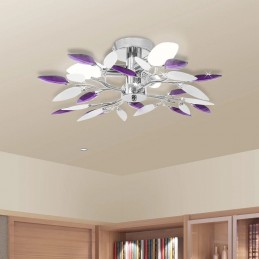 Acquista Lampada Soffitto Foglie Bianco e Viola Cristallo Acrilico 3xE14 con riferimento GHV-240981 della ditta GARDENHOME