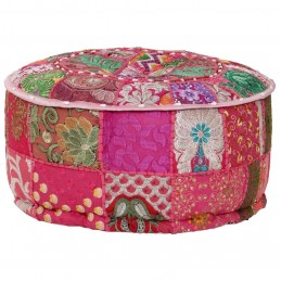 Acquista Pouf Patchwork Rotondo Fatto a Mano in Cotone 40x20 cm Rosa con riferimento GHV-246574 della ditta GARDENHOME