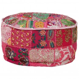 Acquista Pouf Patchwork Rotondo Fatto a Mano in Cotone 40x20 cm Rosa con riferimento GHV-246574 della ditta GARDENHOME