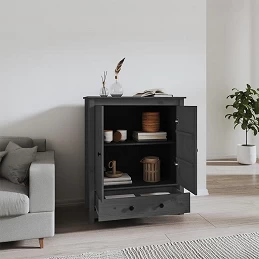 Acquista Credenza Grigia 83x41,5x100 cm in Legno Massello di Pino con riferimento GHV-823516 della ditta GARDENHOME