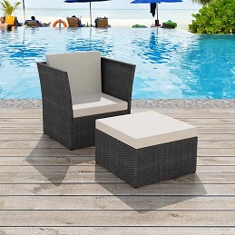 Acquista Sedia da Giardino con Poggiapiedi in Polyrattan Nero con riferimento GHV-41981 della ditta GARDENHOME