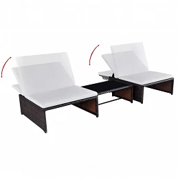 Acquista Lettini Prendisole 2 pz con Tavolo in Polyrattan Marrone con riferimento GHV-43068 della ditta GARDENHOME