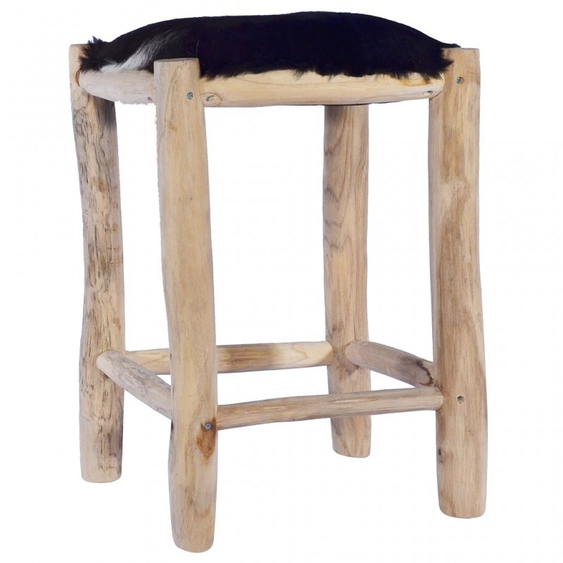 Acquista Sgabello da Bar in Vera Pelle di Capra e Legno Massello di Teak con riferimento GHV-288810 della ditta GARDENHOME