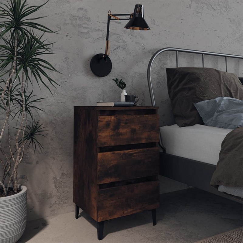 Acquista Comodino con Gambe in Metallo Rovere Fumo 40x35x69 cm con riferimento GHV-813140 della ditta GARDENHOME