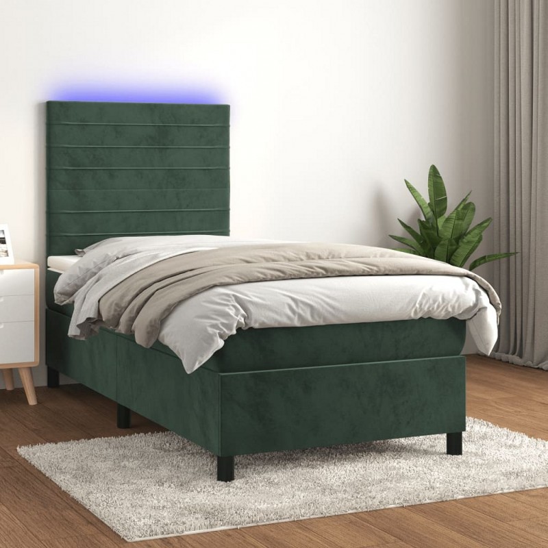 Acquista Letto a Molle con Materasso e LED Verde Scuro 100x200cm Velluto con riferimento GHV-3136170 della ditta GARDENHOME
