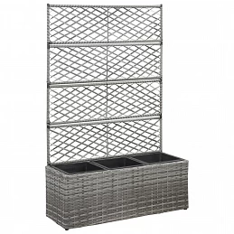 Acquista Letto Rialzato a Traliccio 3 Vasi 83x30x130cm Polyrattan Grigio con riferimento GHV-46935 della ditta GARDENHOME