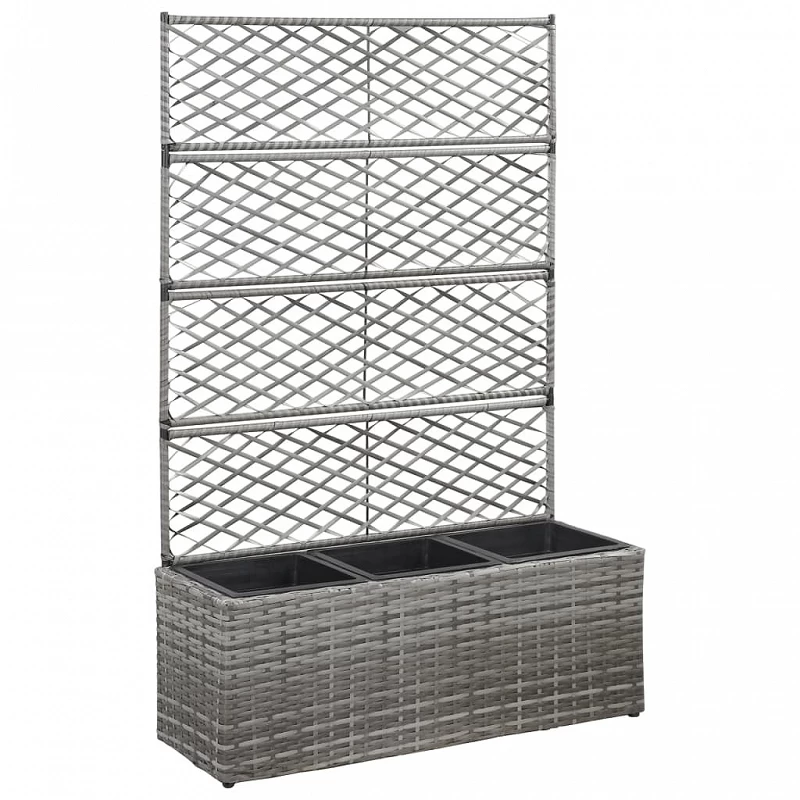 Acquista Letto Rialzato a Traliccio 3 Vasi 83x30x130cm Polyrattan Grigio con riferimento GHV-46935 della ditta GARDENHOME