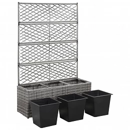 Acquista Letto Rialzato a Traliccio 3 Vasi 83x30x130cm Polyrattan Grigio con riferimento GHV-46935 della ditta GARDENHOME
