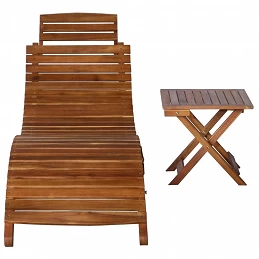Acquista Lettino Prendisole con Tavolo in Massello d'Acacia Marrone con riferimento GHV-46653 della ditta GARDENHOME