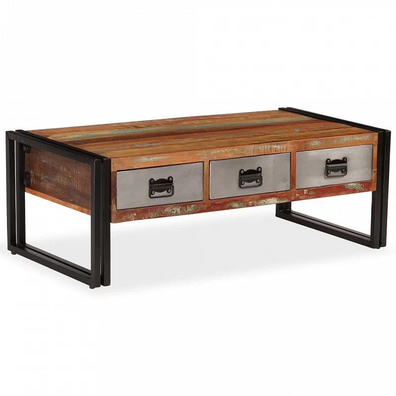 Acquista Tavolino da Caffè 3 Cassetti in Massello Recuperato 100x50x35cm con riferimento GHV-244941 della ditta GARDENHOME