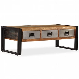 Acquista Tavolino da Caffè 3 Cassetti in Massello Recuperato 100x50x35cm con riferimento GHV-244941 della ditta GARDENHOME