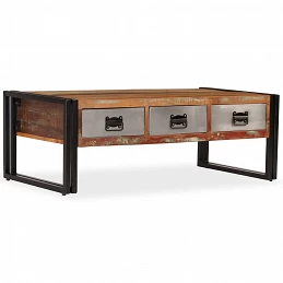 Acquista Tavolino da Caffè 3 Cassetti in Massello Recuperato 100x50x35cm con riferimento GHV-244941 della ditta GARDENHOME